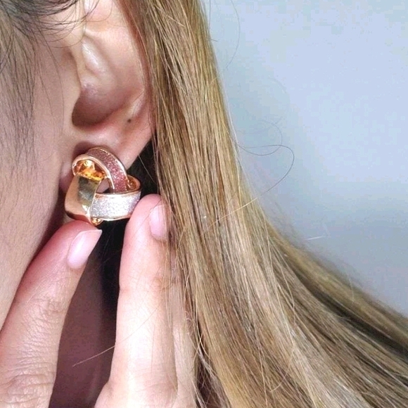 Gold stud earrings glitter minimalist dainty twist knot stud casual 💖2/$30 - Picture 9 of 10